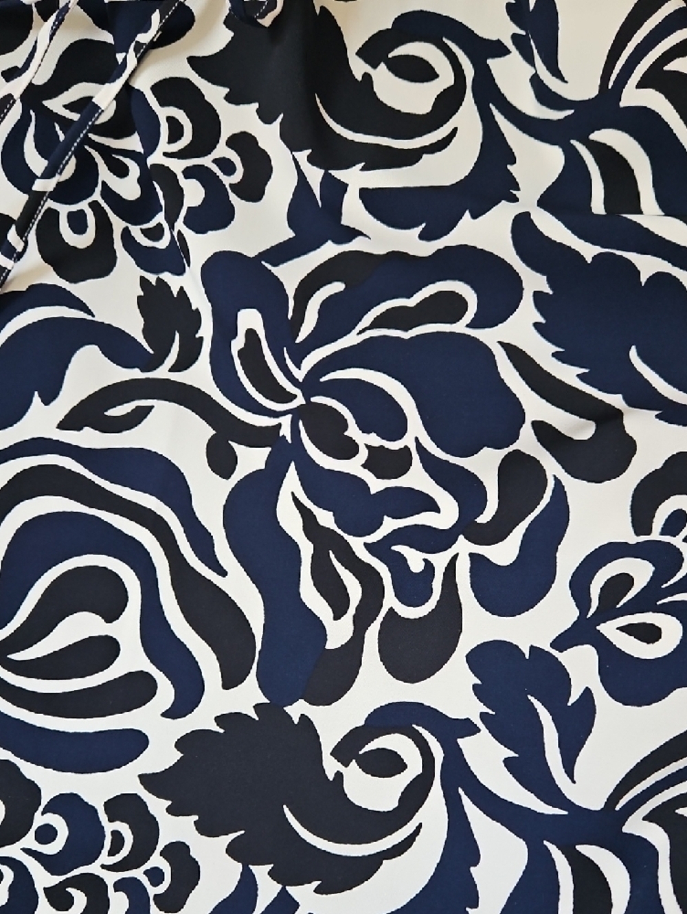 LOFT Black Navy White Floral Tie-Waist Midi Dress
